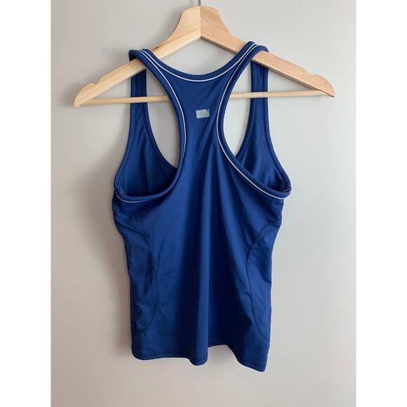 Athleta Navy Blue Racerback Workout Tank Top White Piping S Exercise Yoga - Picture 3 of 8